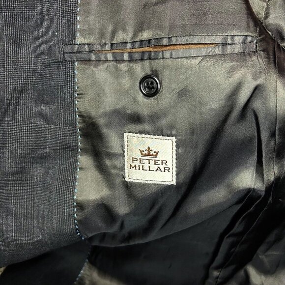 Peter Millar Mens 46R Sport Coat Gray Black Glen Plaid 100% Wool Two Button - Picture 7 of 7